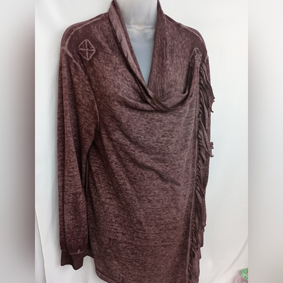 WRANGLER Burgundy Textured Cotton Knit 3 In One Cardigan Sweater Duster (#373) - Picture 4 of 11